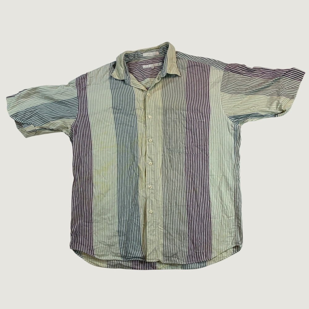 Perry Ellis Men's Button Down Shirt Large Multi-Color Striped Short Sleeve C67